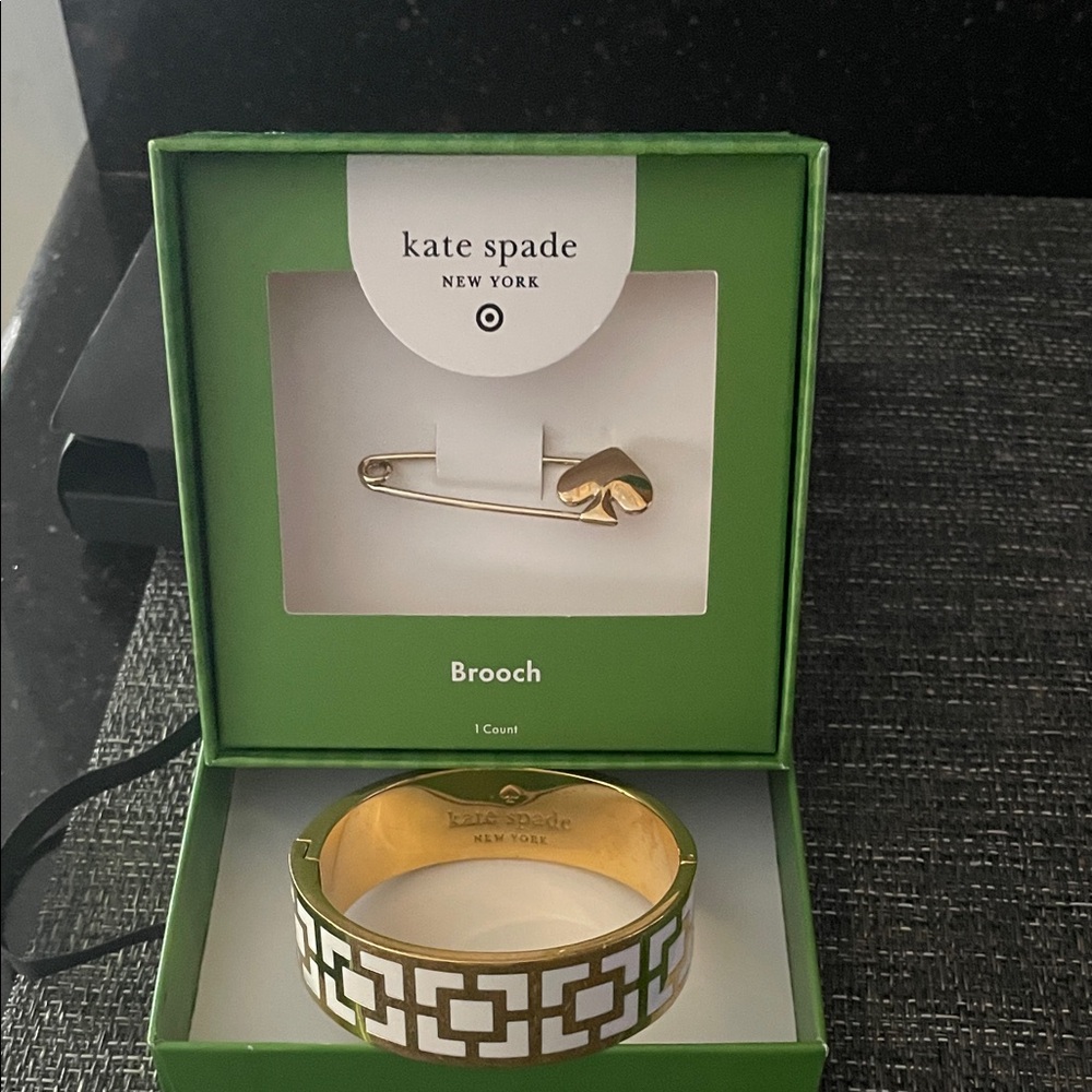 Kate Spade Gold and White Geometric Bracelet with Heart Brooch